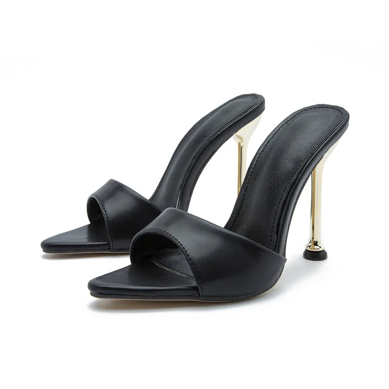 Design Strange Women Mule High Heels Slippers Sandals Flip Flops Pointed toe Slides Party Shoes