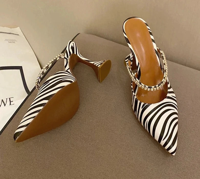 Zebra Women Pumps Fashion Crystal Slingback High Heels Party Strange Style Wedding Bride Shoes Size 35-41