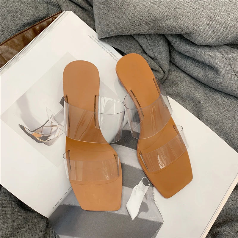 Crystal Ball Low Heel PVC Transparent Clear Slippers Women Peep Toe Summer Sandals Fashion Design Slides Shoes