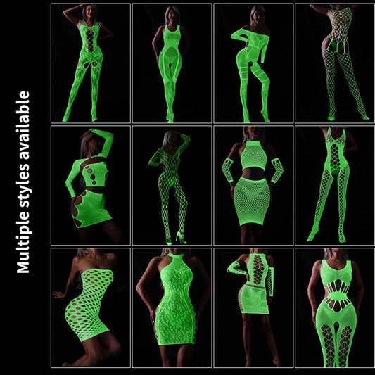 New Luminous Sexy Lingerie Women Body Suits Underwear Porn Bodystockings Crotchless Babydoll Fishnet Bodysuit Erotic Costumes