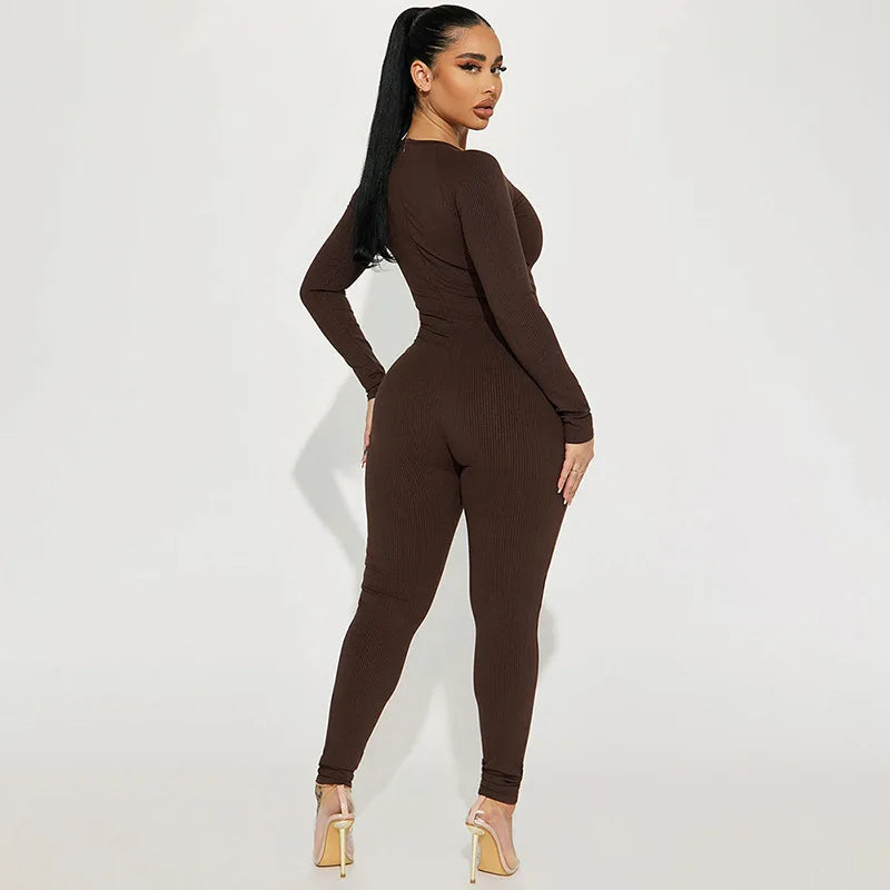 Sexy Black Jump Suit Women One Piece Spring Outfits 2024 Mfashion Hollow Out Ribbed Bodycon Jumpsuits D85-DZ38