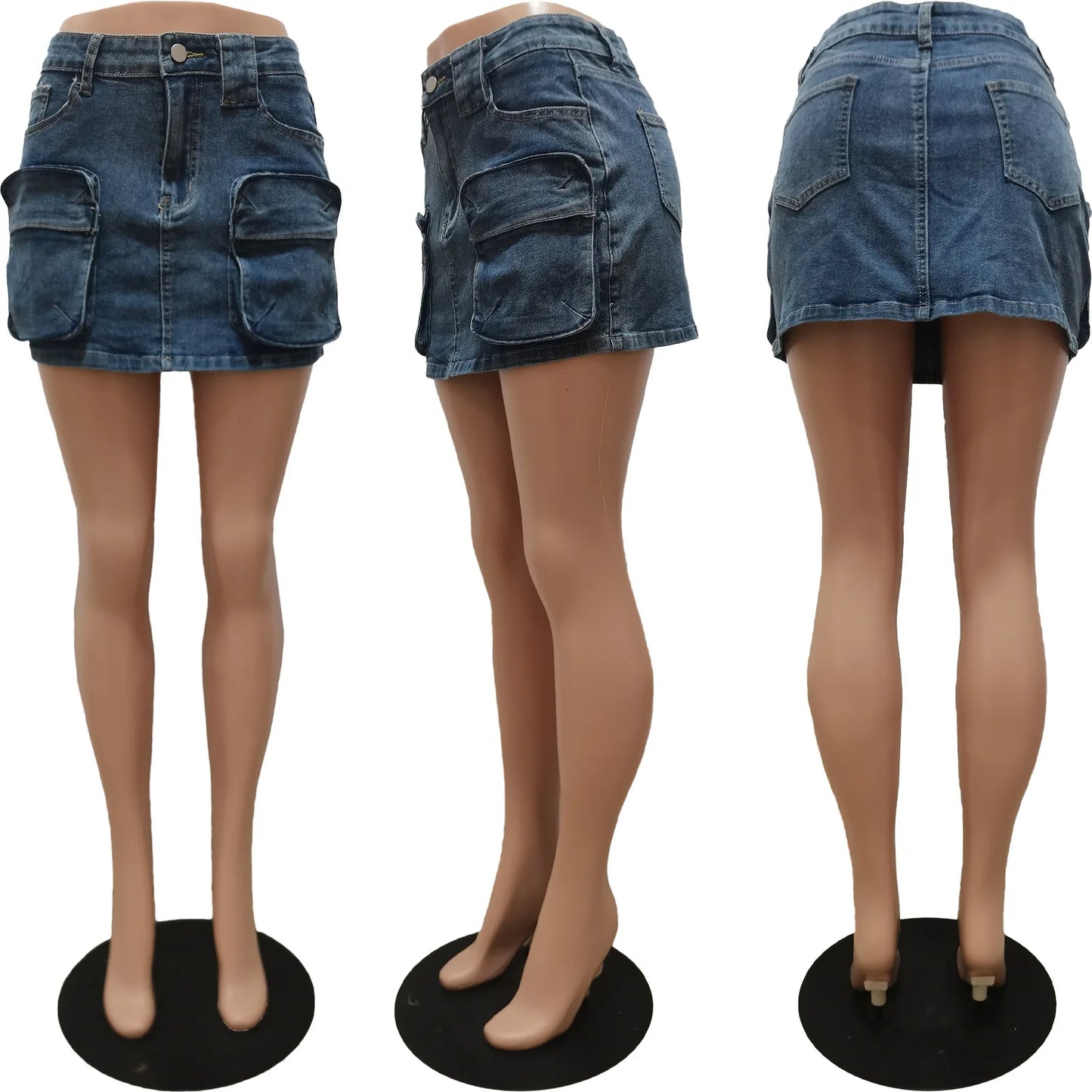Multi-pocket Cargo Mini Skirt Y2k Streetwear Cute Sexy Jean Denim Skirts Summer Clothes Women 2024 D29-EF44