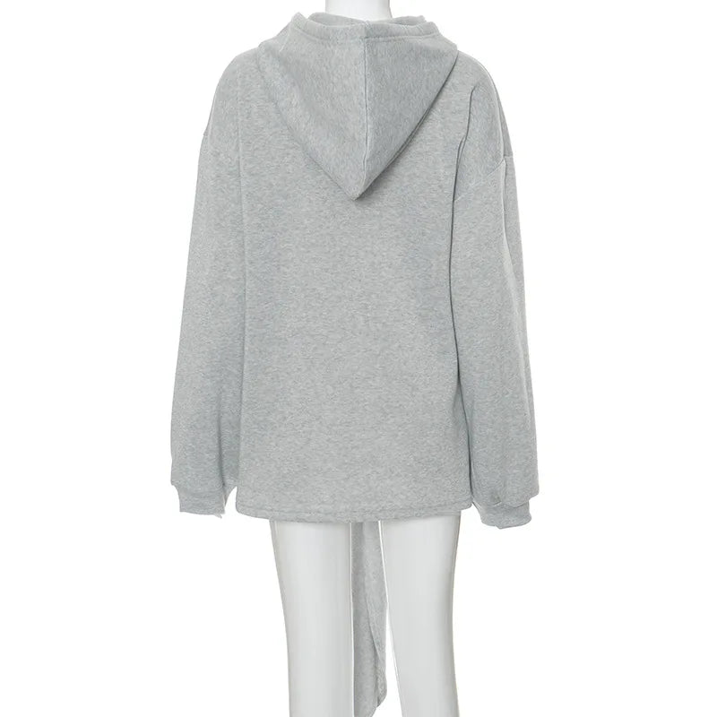 Oversized Tie Front Hoodies Women Streetwear Pullovers 2024 Women Trending Fashion Sweatshirts Grey D85-DZ46