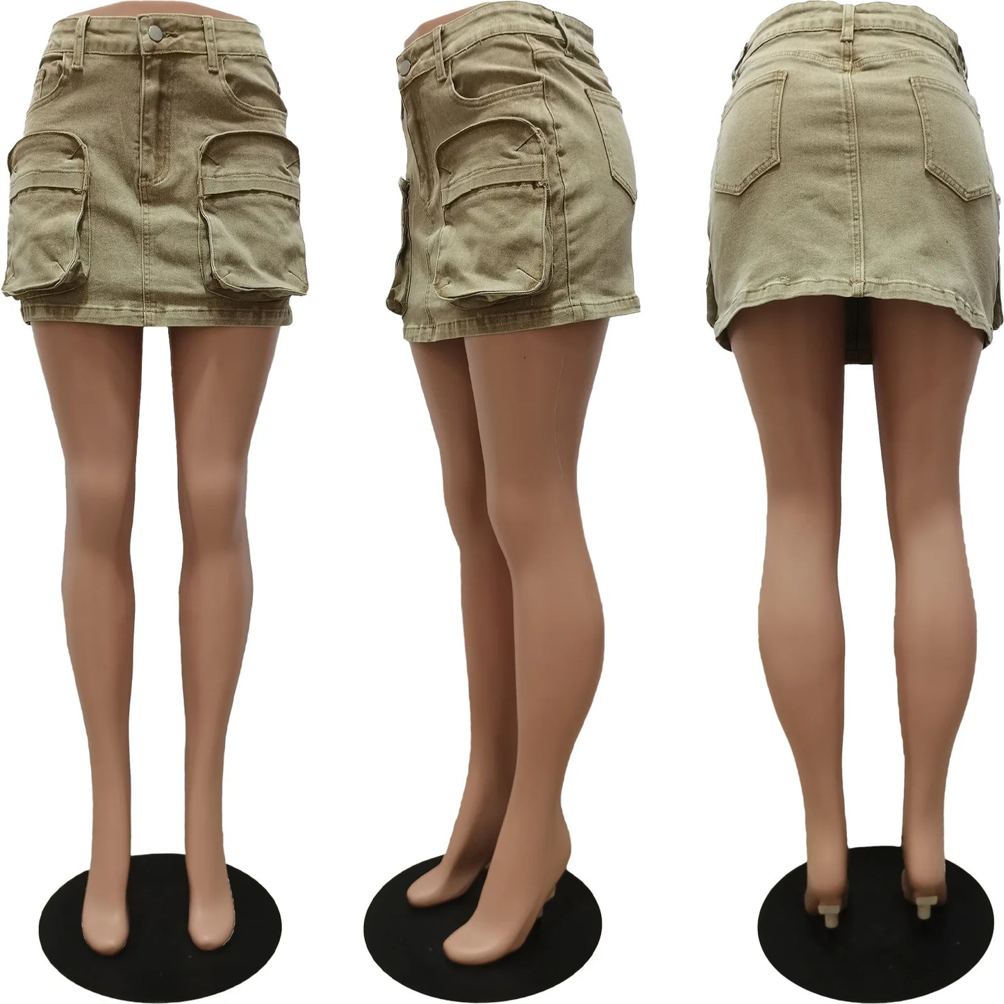 Multi-pocket Cargo Mini Skirt Y2k Streetwear Cute Sexy Jean Denim Skirts Summer Clothes Women 2024 D29-EF44
