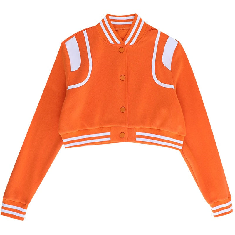 Y2k Vintage Varsity Jackets 2023 Fashion Autumn Winter Clothes Women Orange Blue Cropped Jacket Cute Coat D66-DZ27