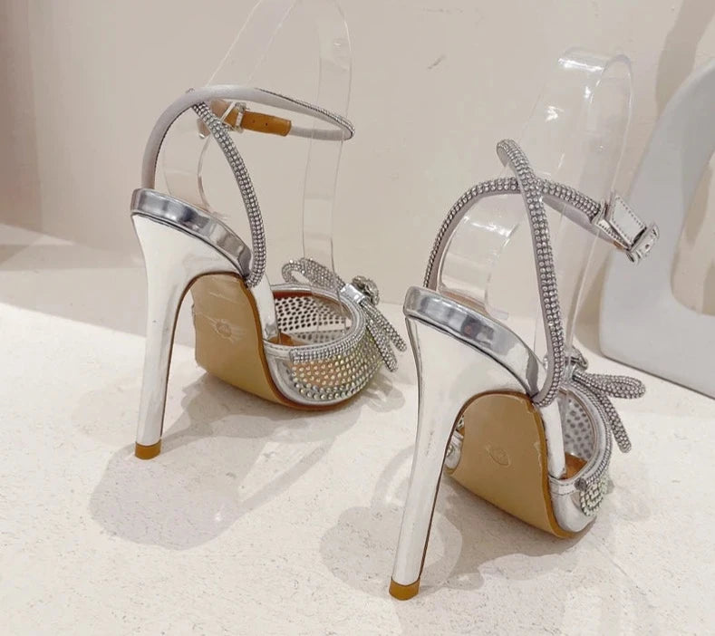 PVC Transparent Silver CRYSTAL Women Pumps Fashion Ankle Strap Bridal Thin High Heels Spring Autumn Wedding Party Shoes