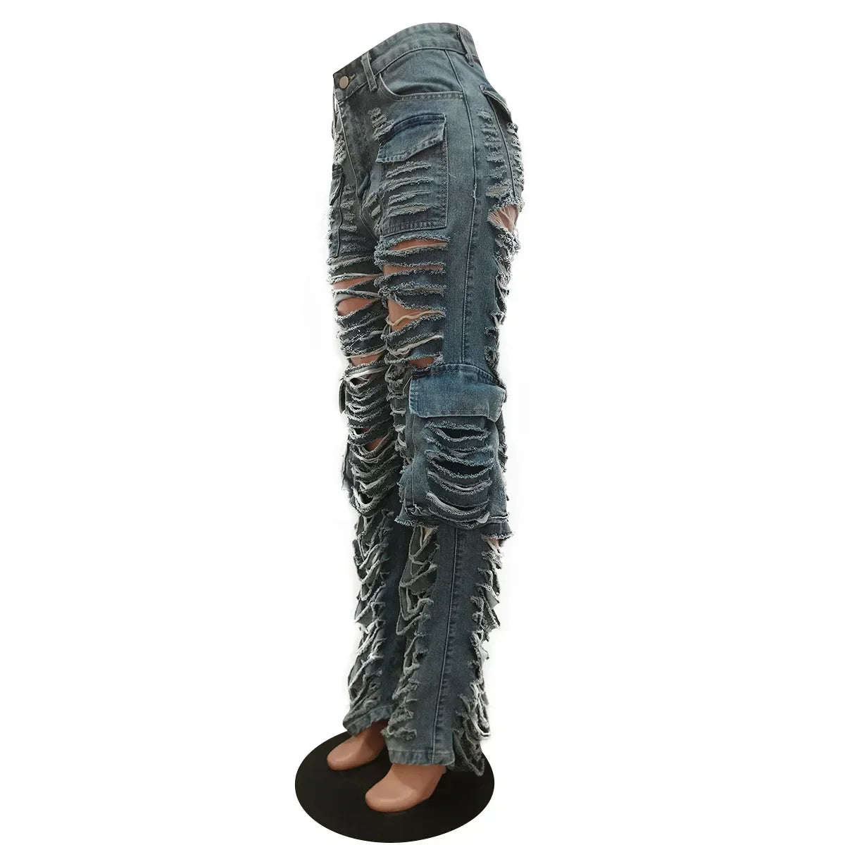 Y2k Ripped Jeans Light Blue Denim Cargo Pants Womens Fashion Clothing Trends  Streetwear Vintage