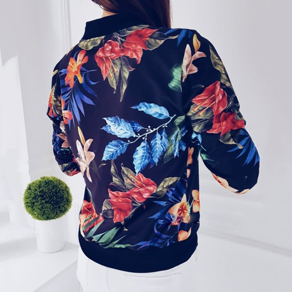 Fashion Flower Leaves Printing Women Jacket