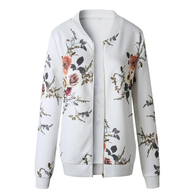 Fashion Flower Leaves Printing Women Jacket
