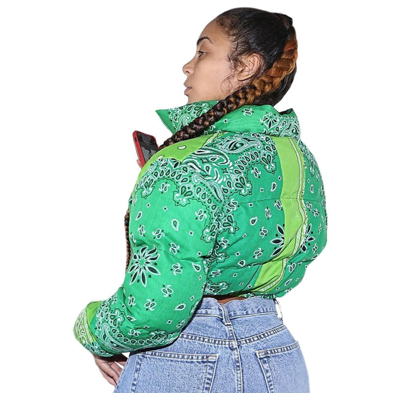 Bandana Coat Paisley Printed Bubble Jackets For Women