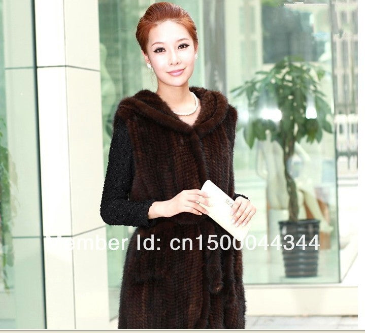 New Genuine knitted mink fur vest hooded mink fur vest warm winter fur coat