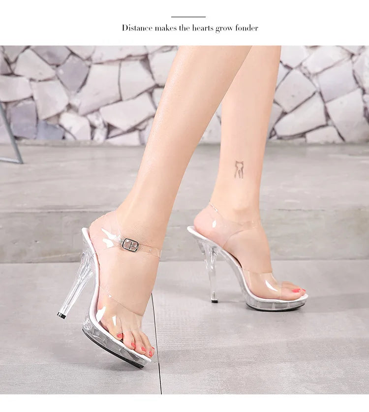 12 CM Height  Crystal Slippers Female Summer Waterproof Platform Non-slip Thick Sole Transparent PVC Sandals Womens Pumps 2019