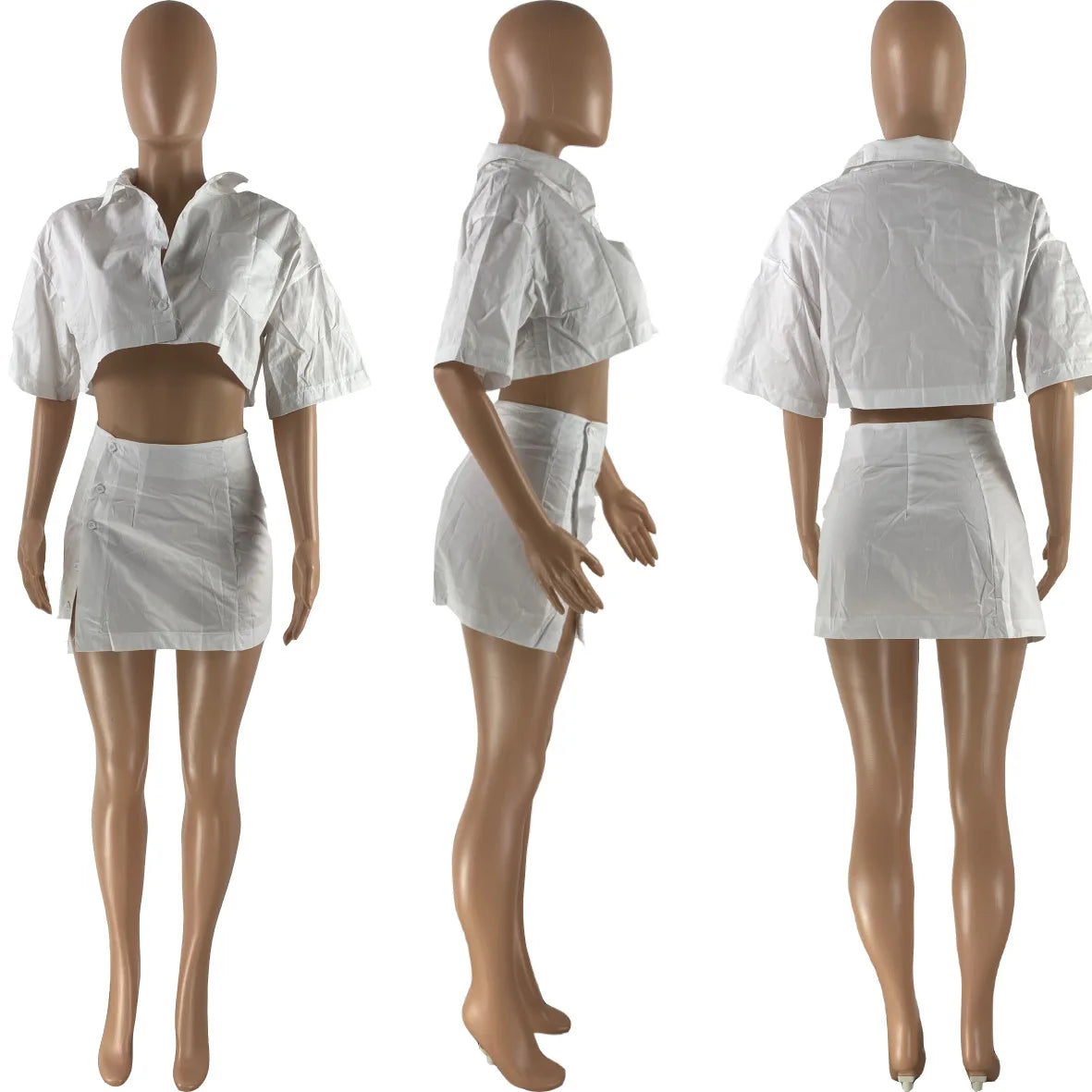 Cotton Linen White Shirt and Mini Skirts Sexy Two Piece Short Set for Women Summer 2024 Going Out Dress
