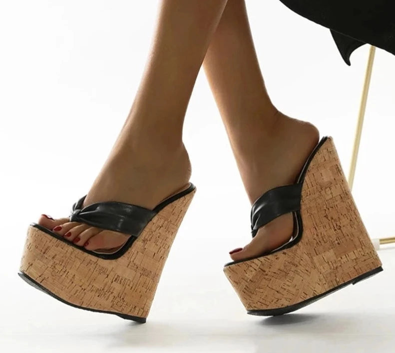 2024 New Sexy Super 18CM High Heels Platform Wedges Peep Pinch Toe  Slippers Women Sandals Mules Shoes