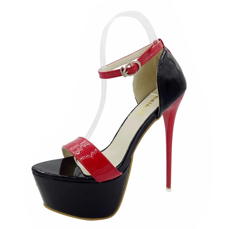 2024 Fashion Peep Toe High-heeled Sandals Sexy 16CM High Heels  Buckle Strap Nightclub Party Shoes Big Size 40 Black