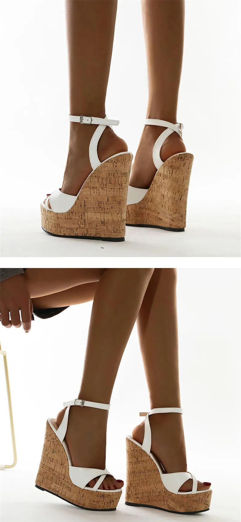 Summer White Women's High Heels Hollow Out Sandals Platform Buckle Wedges Front Open Toe Ladies Shoes