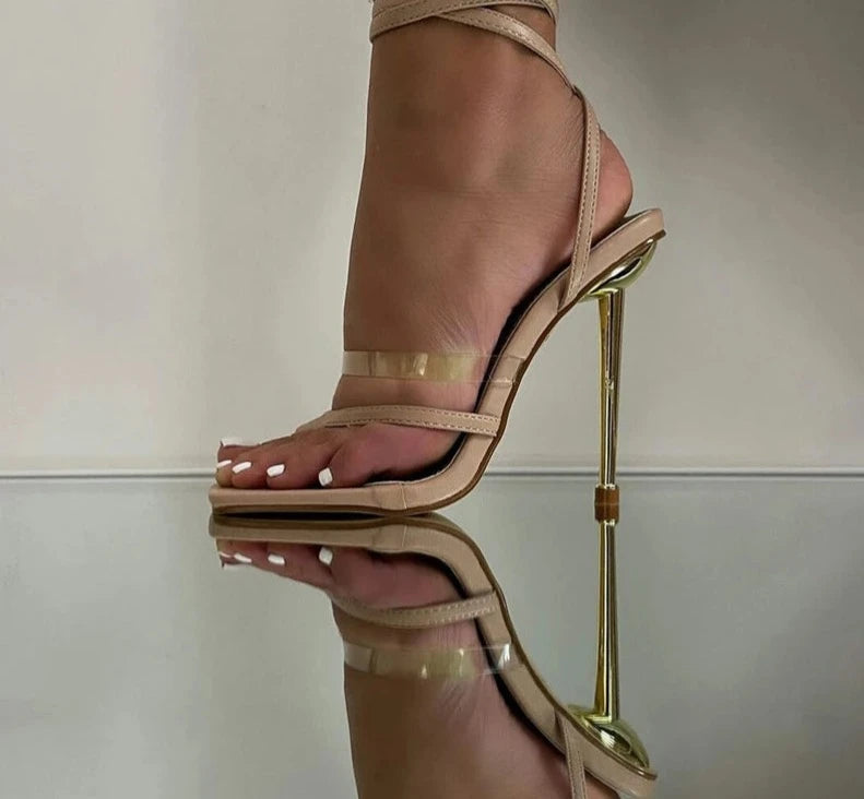 2024 Summer New Sandals Women Shoes Transparent Color Matching Electroplating High Heel Toe Sandals Heels Party Pumps