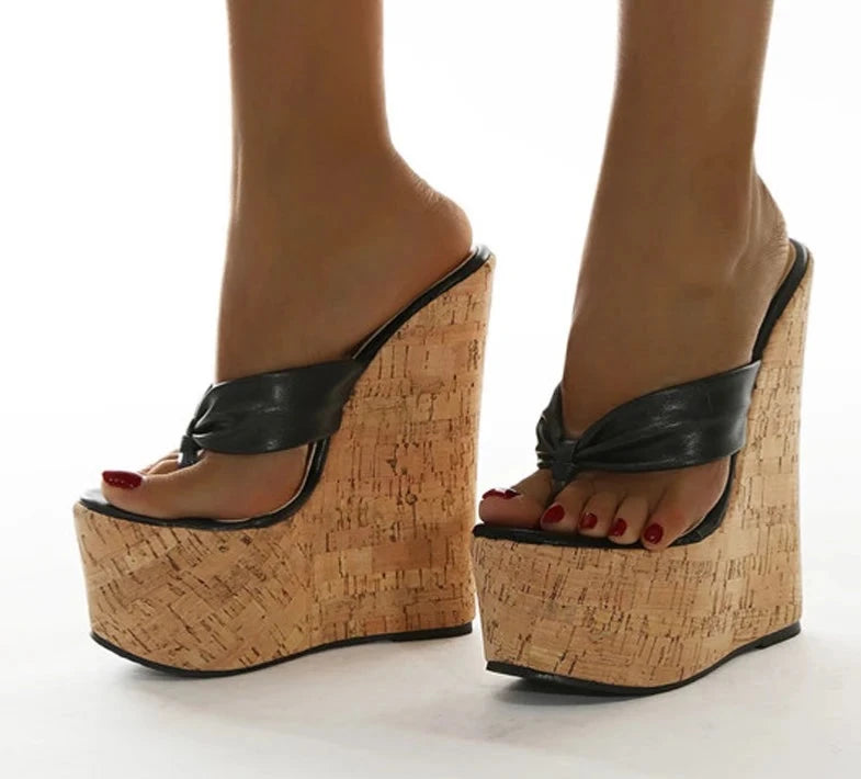 2024 New Sexy Super 18CM High Heels Platform Wedges Peep Pinch Toe  Slippers Women Sandals Mules Shoes