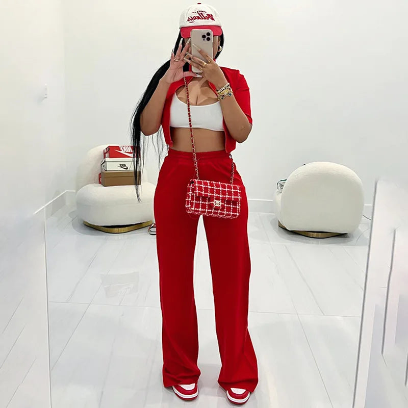 2 Piece Sets Zip Up Crop Top Drawstring Sweatpants Casual Brunch Outfits for Womens Clothing Autumn Pant Suits D85EB47