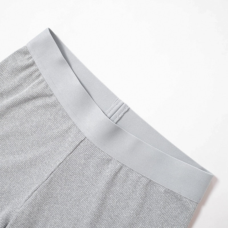 Grey Rib Knit Casual 2 Piece Pant Sets Women Outfit Tracksuit Active Wear Crop Top Leggings Comfy Lounge Wear D85-CI26