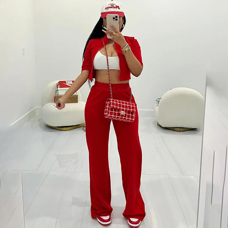 2 Piece Sets Zip Up Crop Top Drawstring Sweatpants Casual Brunch Outfits for Womens Clothing Autumn Pant Suits D85EB47