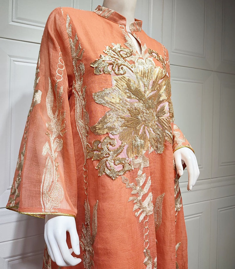 Embroidered Moroccan Caftan For Occasions Dubai Woman Habaya Ramadan Jalabiya Kandora Arab Muslim Jilbeb Eid Dress Saudi Abaya