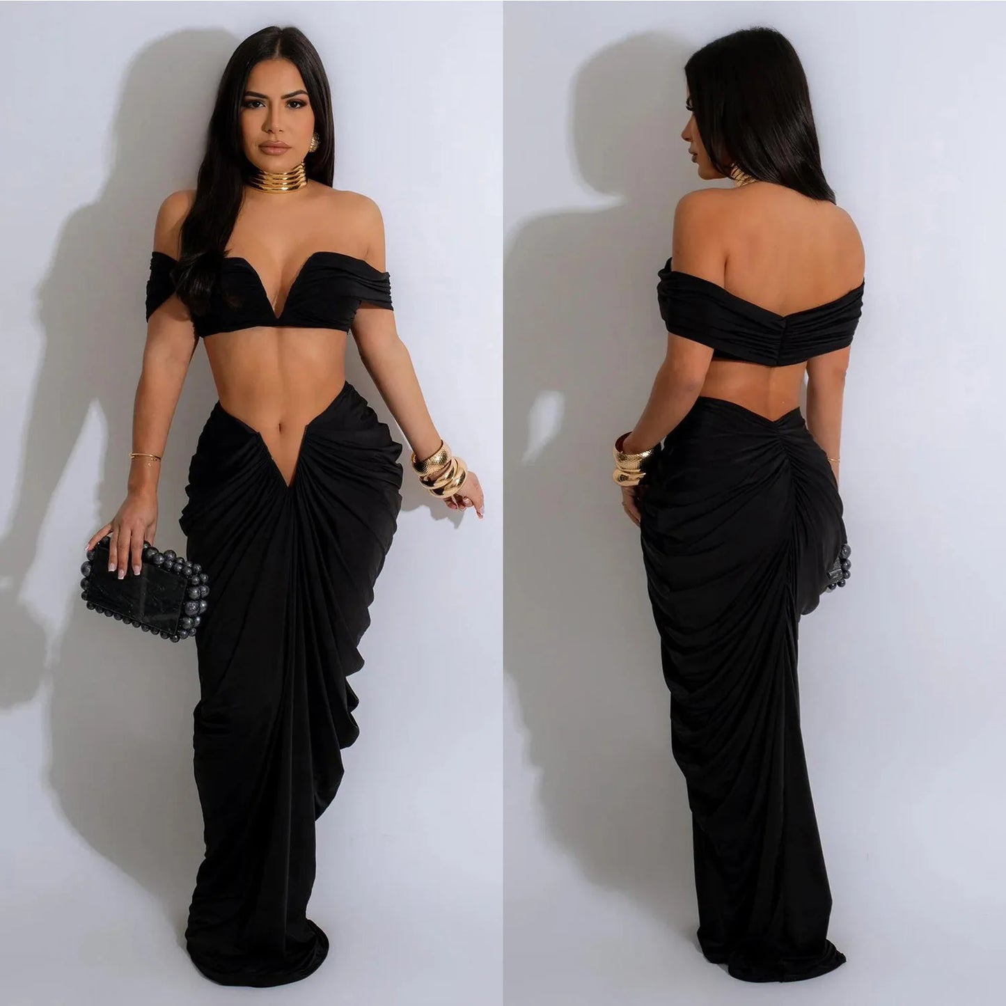 2 Piece Set Deep V Tube Top and Maxi Skirt Sexy Party Dress Vacation Beach Summer Outfits for Women 2024