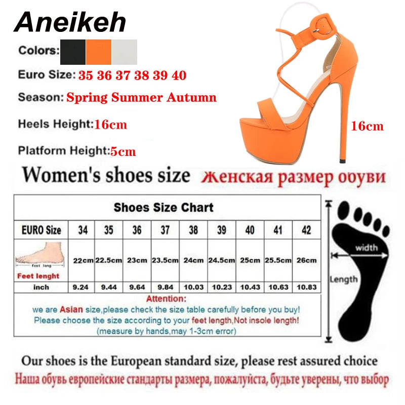 2024 Sexy High Heel Women Shoes Open Toe PU Solid Ankle Buckle Strap Platform Sandals Ladies Nightclub Party Dress Pumps