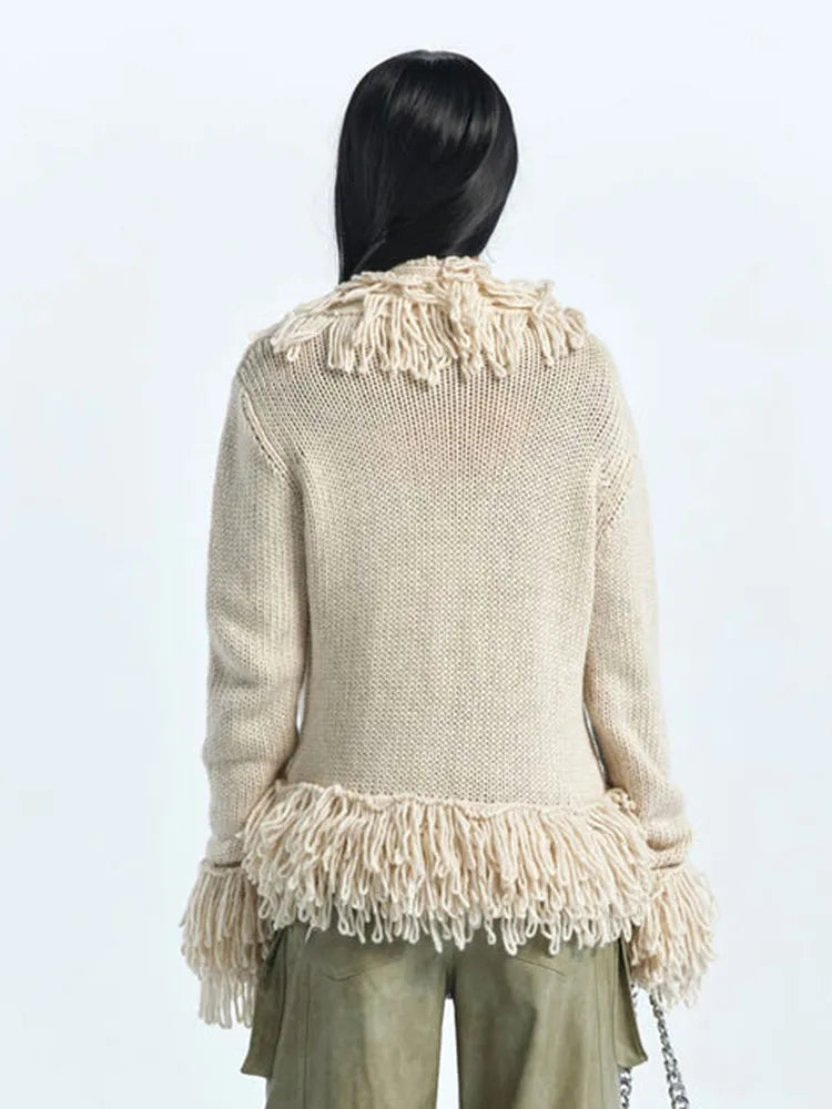 Autumn Women Cropped Vintage Knitted Tassels Jacket W23C34646 Girls Lady Fall Outdoor Furry Cardigan Casual Warm Attire
