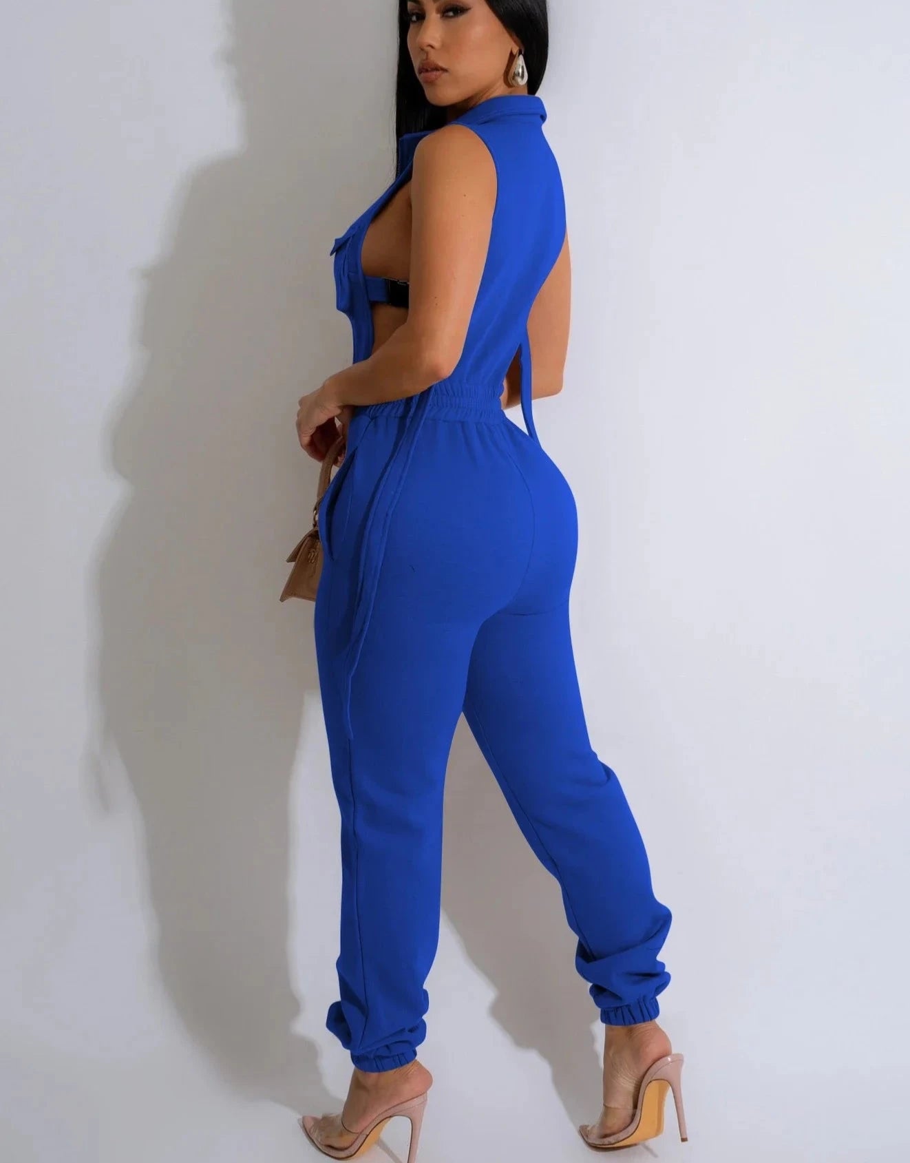 Women Single Breasted Pocket Front Buckle Open Side Active Jumpsuit 2024 Chic Fashion One Piece Suit Romper Playsuit