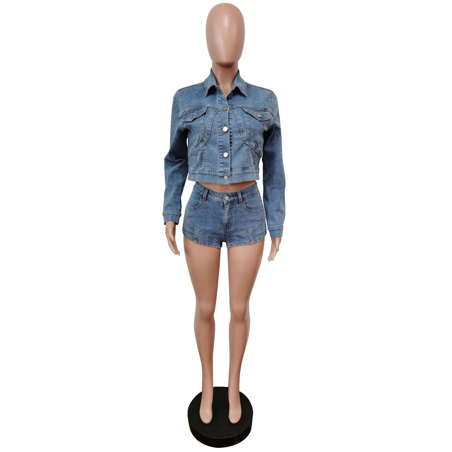 Two Piece Set Blue Denim Jacket and Shorts Streetwear Fall Outfits Fashion Women 2023 Matching Sets D73-GD66