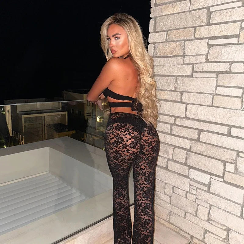 Halter Sexy Cut Out Lace Jumpsuits Rompers Fashion Outfits One Piece Backless Bodycon Jumpsuit Overalls Flare Pant