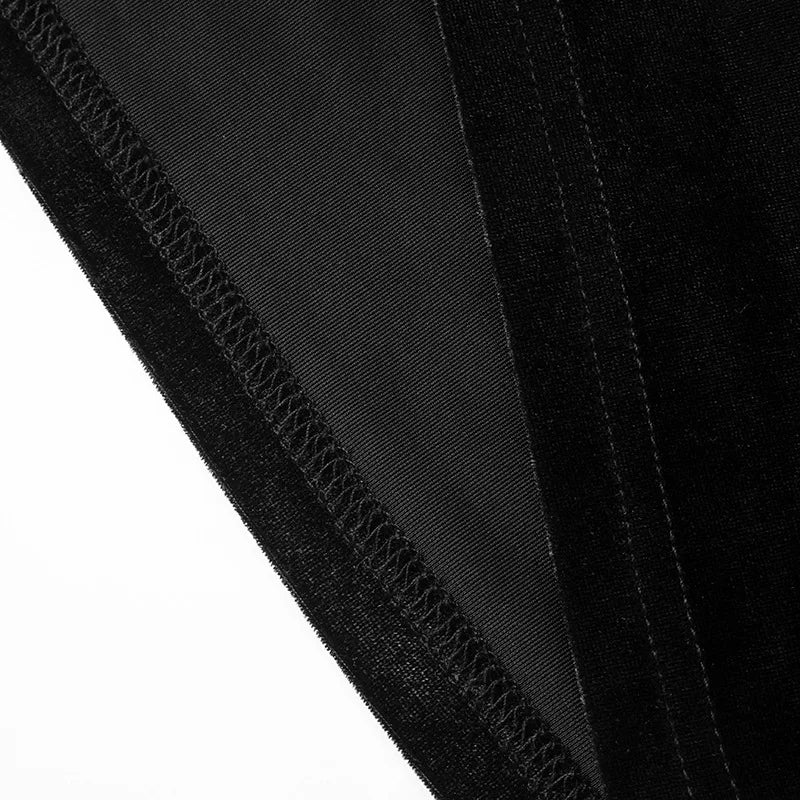 Velvet Mesh Patchwork Black Dress Sexy Outfit Women Club Wear Asymmetrical Cut Out One Shoulder Long Dresses D96-BI30