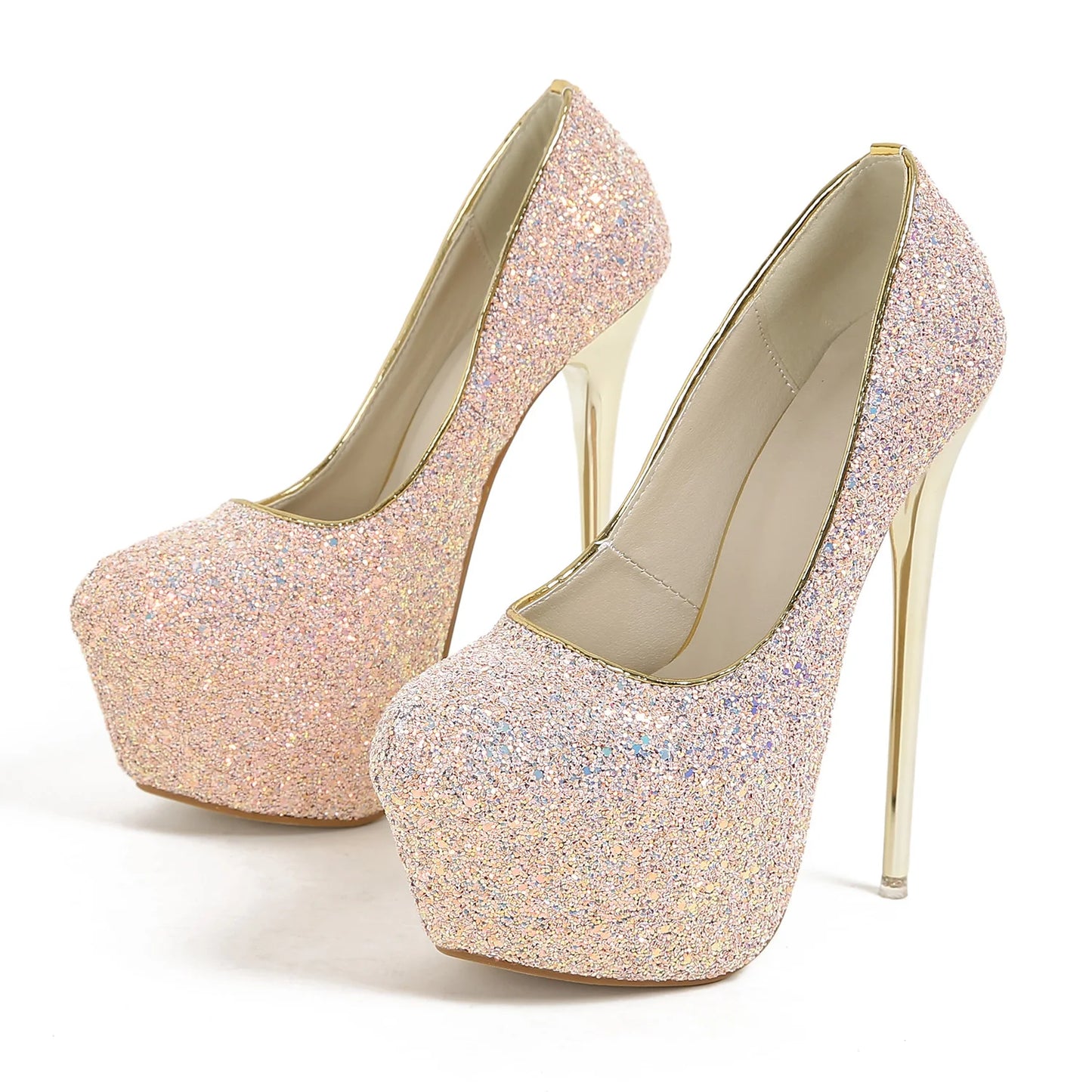 2024 Sequined Cloth Platform Super High Heels Women's Fashion Sexy Round Head Thin Heels Single Shoes Party Wedding Mules