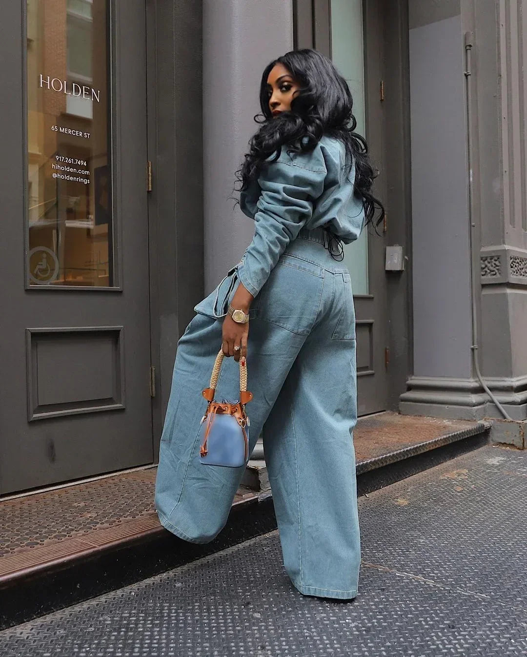 2 Piece Jean Set Blue Denim Baggy Cargo Pants and Jacket Winter Outfits Streetwear Trendy Clothes for Woman D62-ADE180