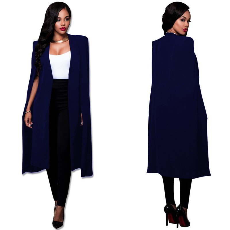 White Women's Blazer Long Sleeve Lapel Cape Blazer Coat Casual