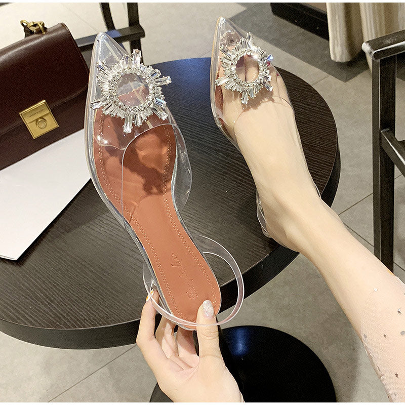 Summer Women Transparent Crystal Sandals Jelly Shoes Woman Pointed Toe High Heels Ladies Fashion Slip On Casual Female Footwear