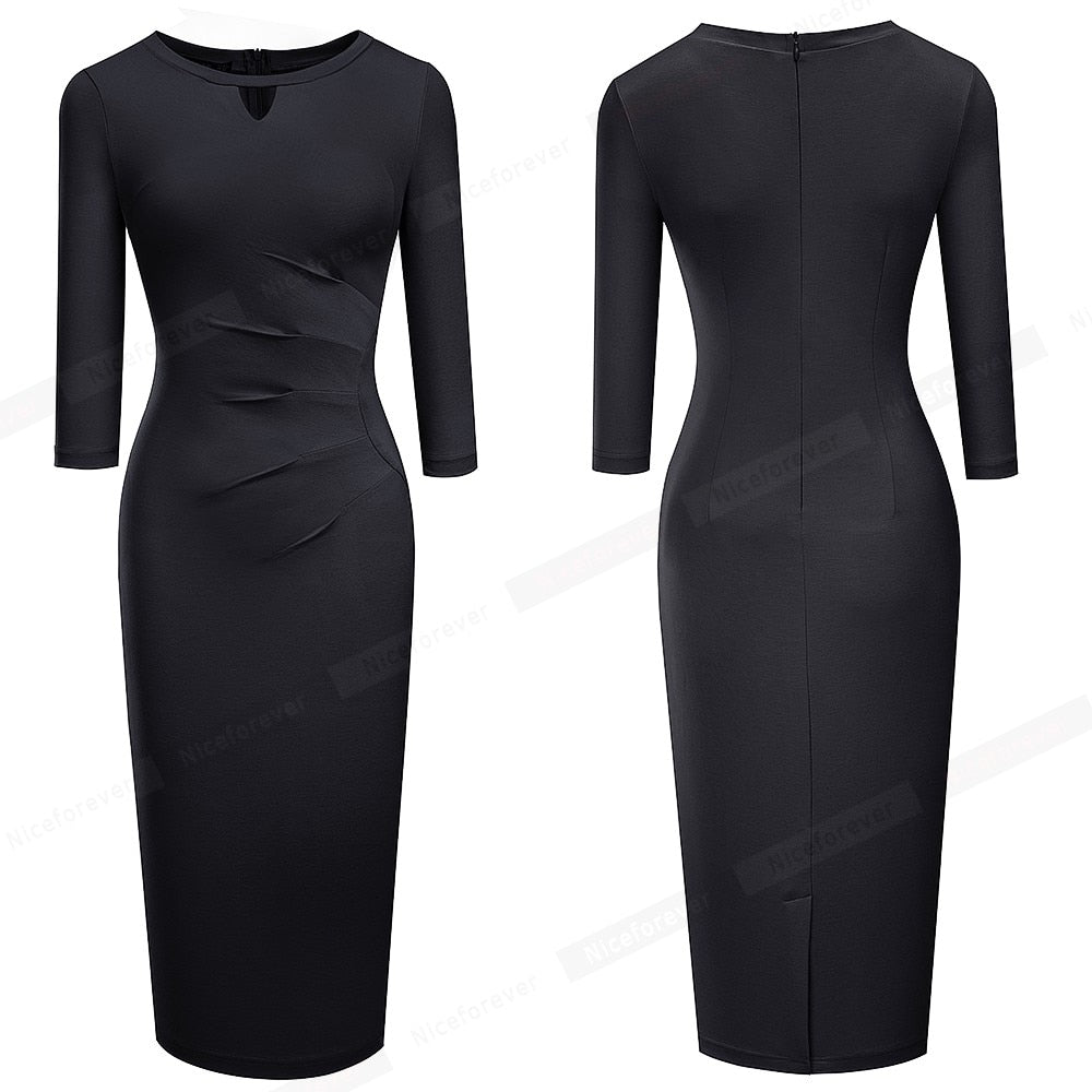 New Spring Solid Color Elegant Work Dresses Business Office Sheath Formal Fitted Women Dress B607