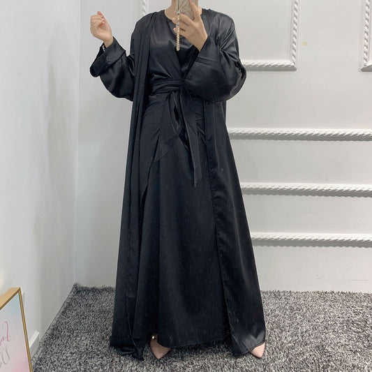 Kaftan Abaya Satin Dubai Turkey Islam Arabic Muslim Sets Robe Longue Kimono Ensemble Femme Musulmane Abayas For Women Morocco