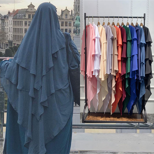 Lady Fashion Muslim Khimar Three Layer Ruffles Hijabs Dubai Turkey Arabic Women Turban Islamic Headdress Scrafs Prayer Garment
