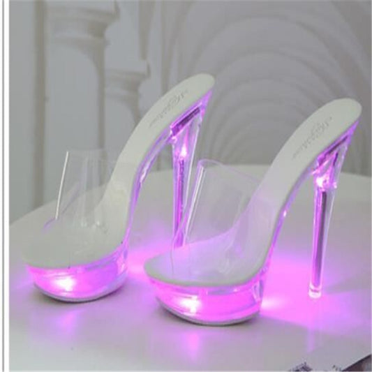 Ladies high heels slippers luminous high heels light up fashion catwalk shoes