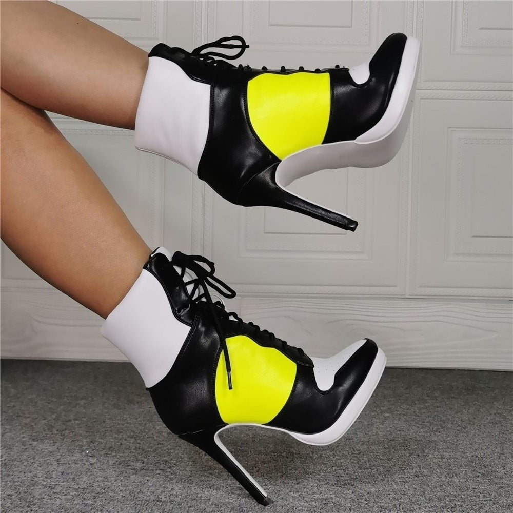 Short Boots Women New Style Comfortable Sports Style Boots Lace-up Ankle Boots Stiletto High Heel Casual Boots