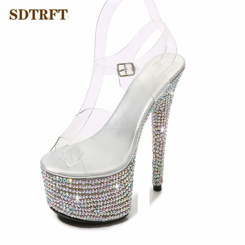 Stilettos Steel Pipe Dance Shoes Women 13cm 15cm 17cm 20cm Thin Heels Sexy Sandals Rhinestone Platforms Wedding Pumps
