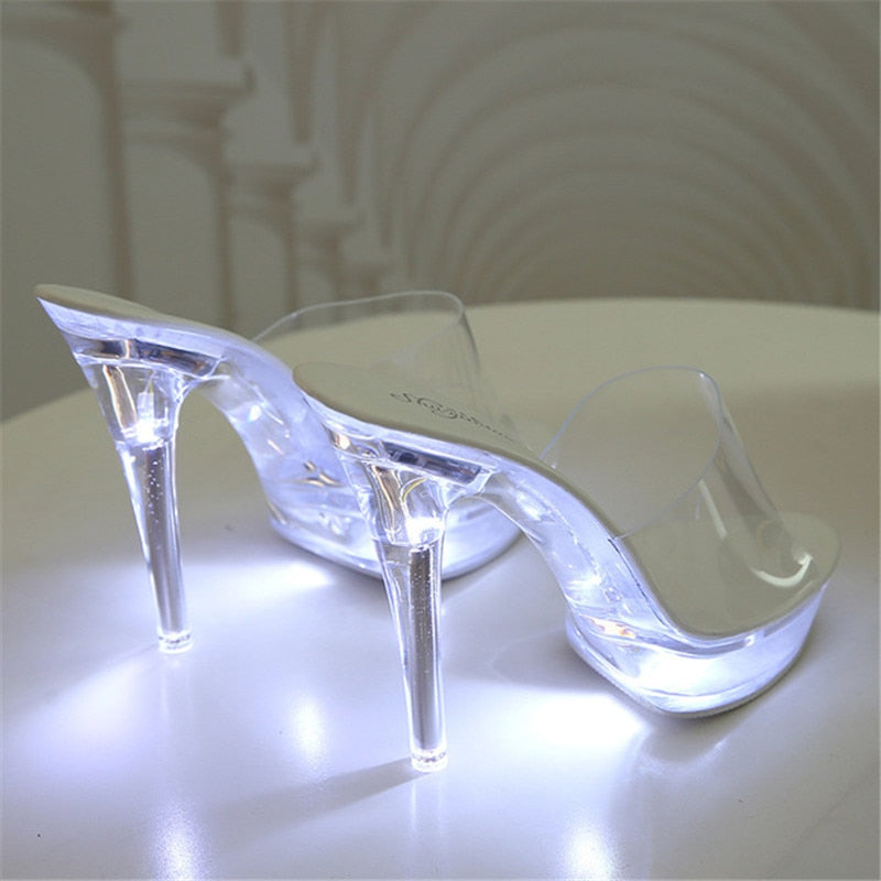 Ladies high heels slippers luminous high heels light up fashion catwalk shoes