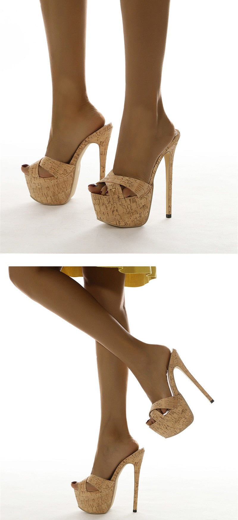 Summer Ultra Thin High Heels 17CM Ladies Slippers Fashion Brief Slingback Peep Toe Slip-On Platform Sandals Mules Shoes