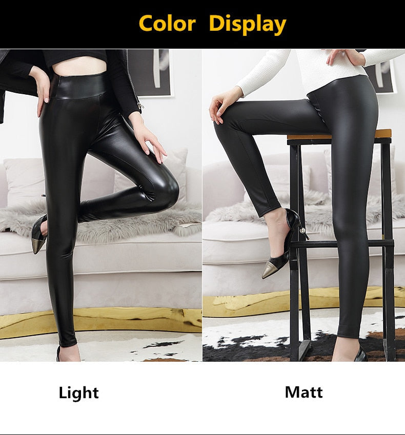 High Waist Leather Leggings for Women Black Light Matt Thin Thick Femme Fitness PU Leggings Sexy Push Up Slim Pants