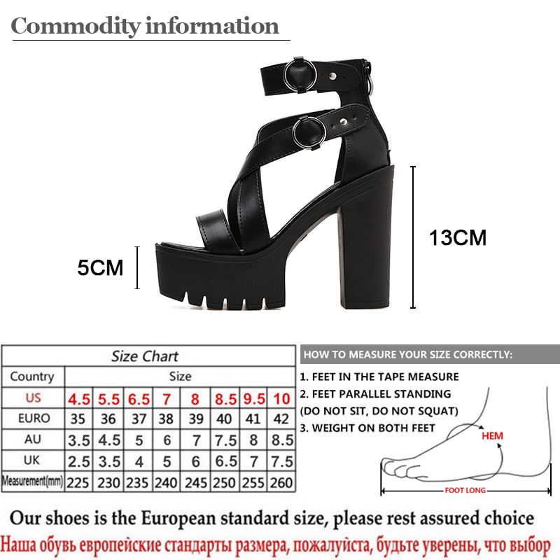 Fashion Solid Platform Women Sandals Summer Shoes Open Toe Rome Style High Heels Fashion Buckle Gladiator Shoes Woman