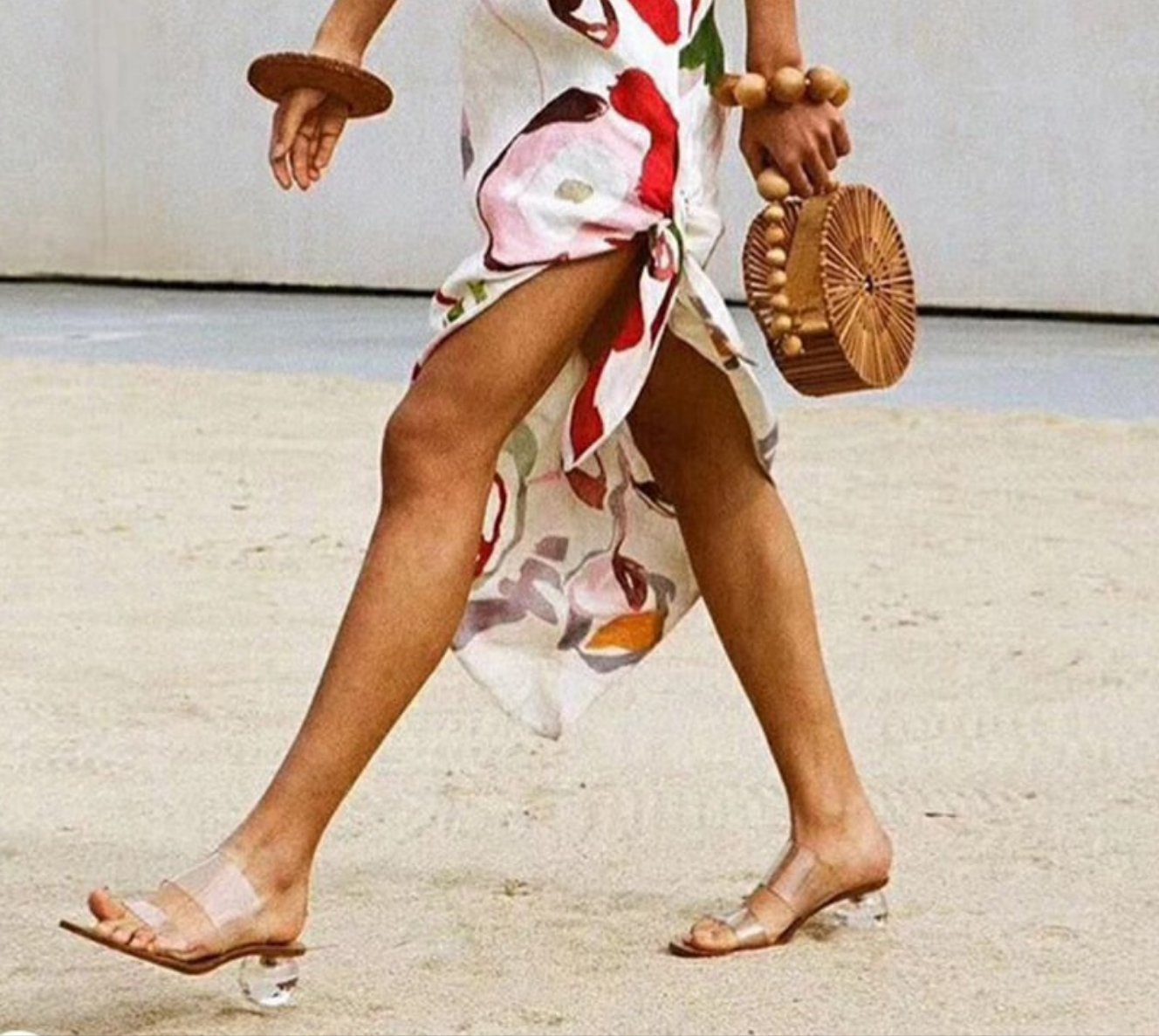 2023 New Women Slipper Summer Crystal Heel Beach Transparent PVC Sandals Square Toe Slides Size 41 42 43