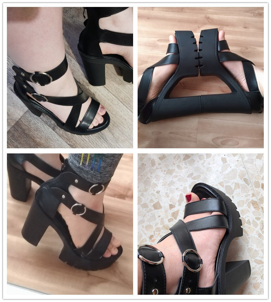 Fashion Solid Platform Women Sandals Summer Shoes Open Toe Rome Style High Heels Fashion Buckle Gladiator Shoes Woman