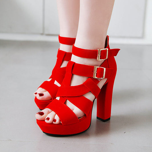 Ankle Strap Cross Tied Design High Heel Sandals Women Party Wedding Ladies Platform Shoes Summer Black Red J754